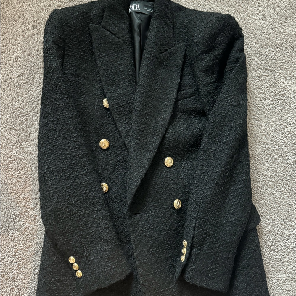 Zara Tweed Gold Button Blazer Jacket